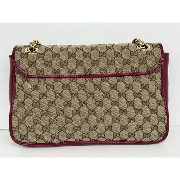 Gucci GG Marmont Monogram Matelassé Diagonal Shoulder Bag Beige and Red - Picture 4 of 16